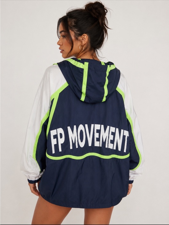 FP Movement by Free People Jackets & Blazers - FP Movement Cares By The Wind block Logo in Navy and Lime Green Jacket.